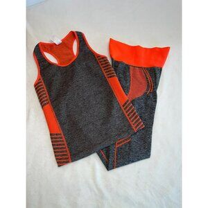 Ladies New Mix Athletic Set Leggings & Sports Bra Size M Heather Grey Neon Orang